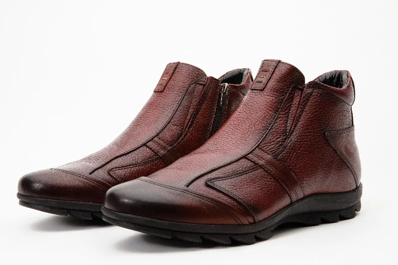 The Montreal Burgundy Leather Casual Zip-Up Ankle Men Boot