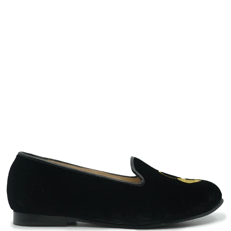 LMDI Black Velvet Lock and Key Embroidered Loafer