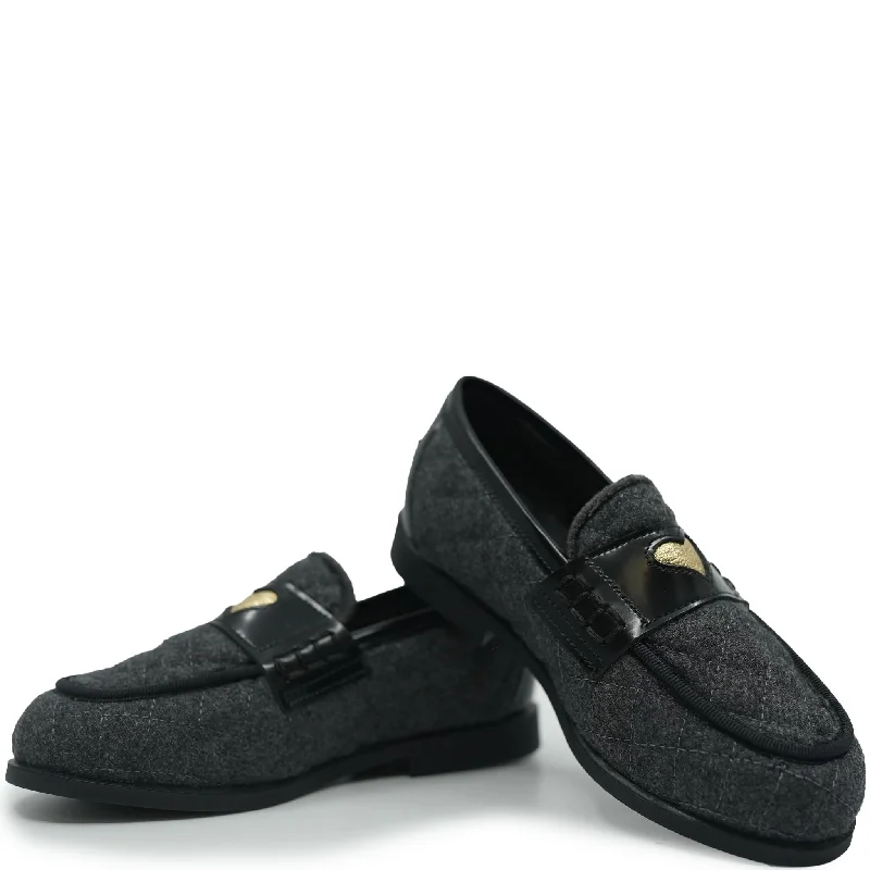 LMDI Gray Wool and Gold Heart Loafer