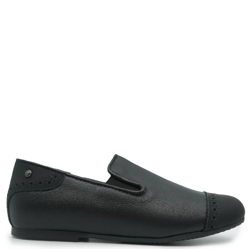 Manuela Black Pebbled Rubber Captoe Smoking Loafer