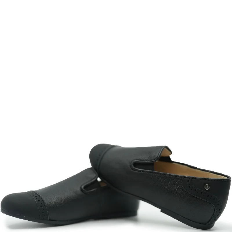 Manuela Black Pebbled Rubber Captoe Smoking Loafer