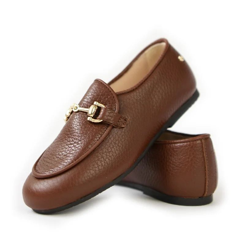 Manuela Brown Pebbled Buckle Loafer