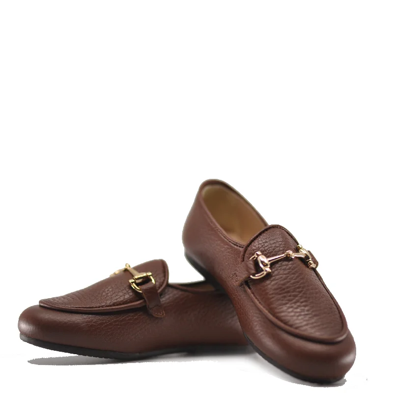 Manuela Brown Pebbled Buckle Loafer