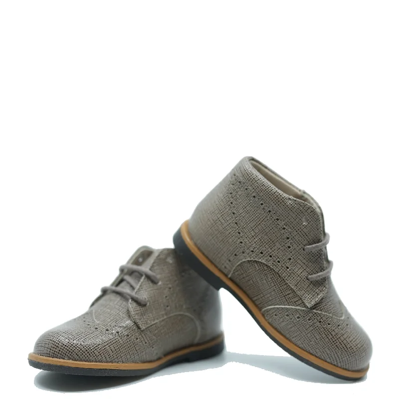 Manuela Taupe Textured Wingtip Baby Bootie