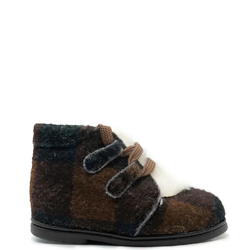 Papanatas Brown Plaid and Fur Baby Bootie