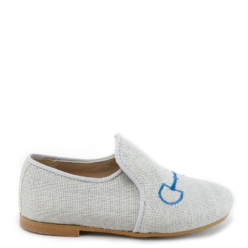 Papanatas Gray Linen Embroidered Smoking Loafer