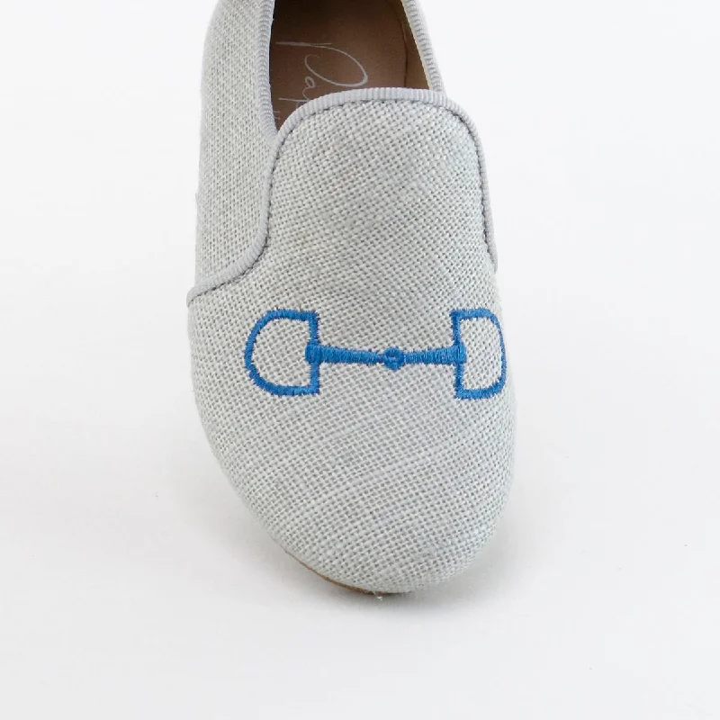 Papanatas Gray Linen Embroidered Smoking Loafer