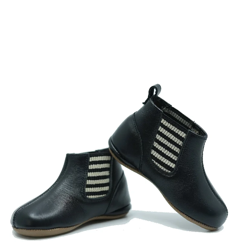 Pepe Black Leather Elastic Bootie