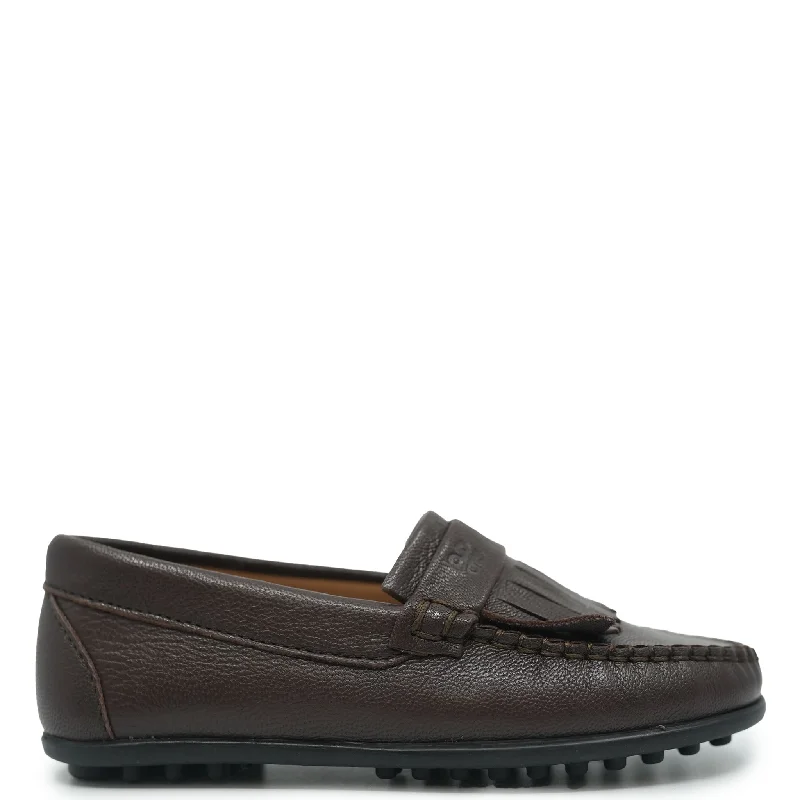 Porte Dark Brown Leather Fringe Loafer