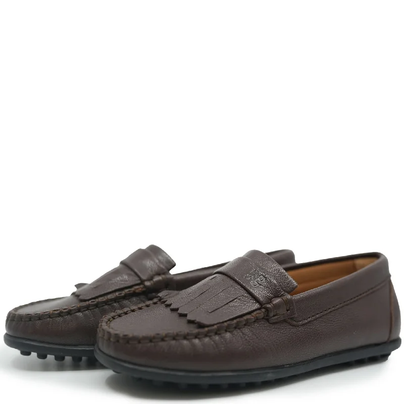 Porte Dark Brown Leather Fringe Loafer