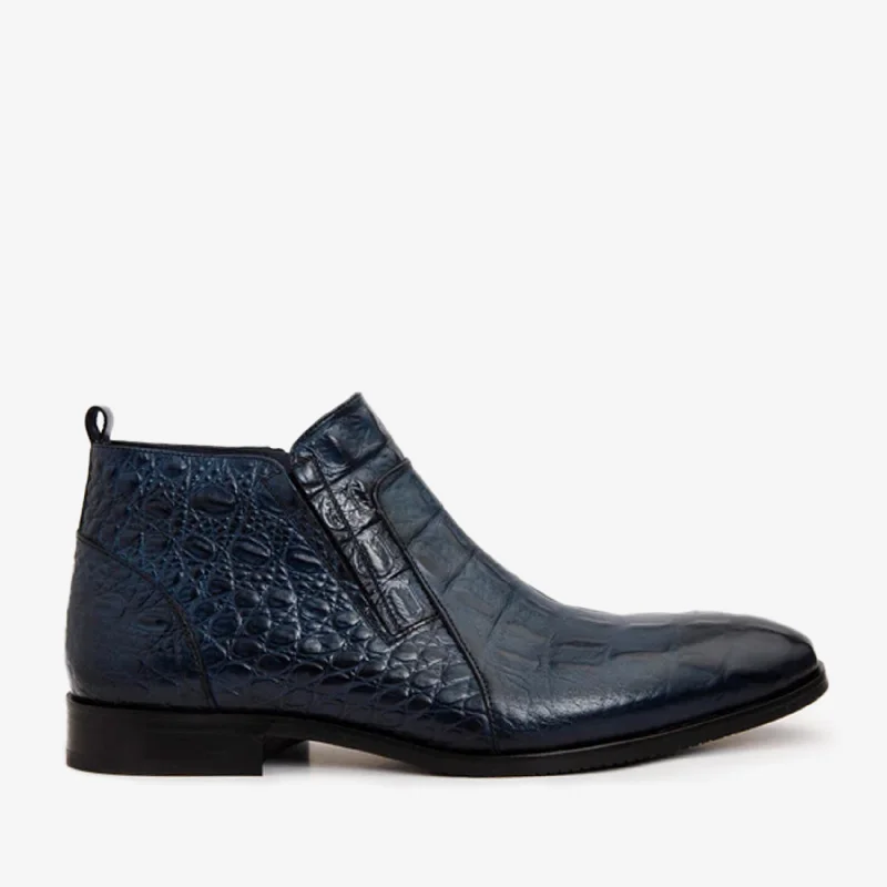 The Randor Navy Blue Leather Side-Zip Dress Ankle Men Boot