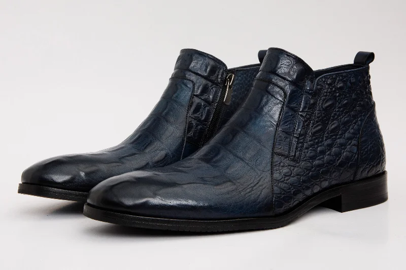 The Randor Navy Blue Leather Side-Zip Dress Ankle Men Boot