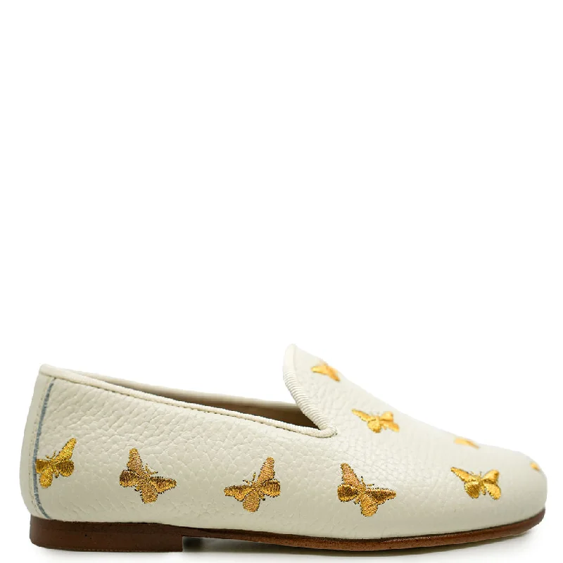 Spain+Co Cream and Gold Butterfly Smoking Loafer