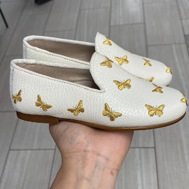 Spain+Co Cream and Gold Butterfly Smoking Loafer