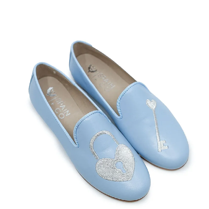 Spain+Co Sky Blue Lock and Key Smoking Loafer