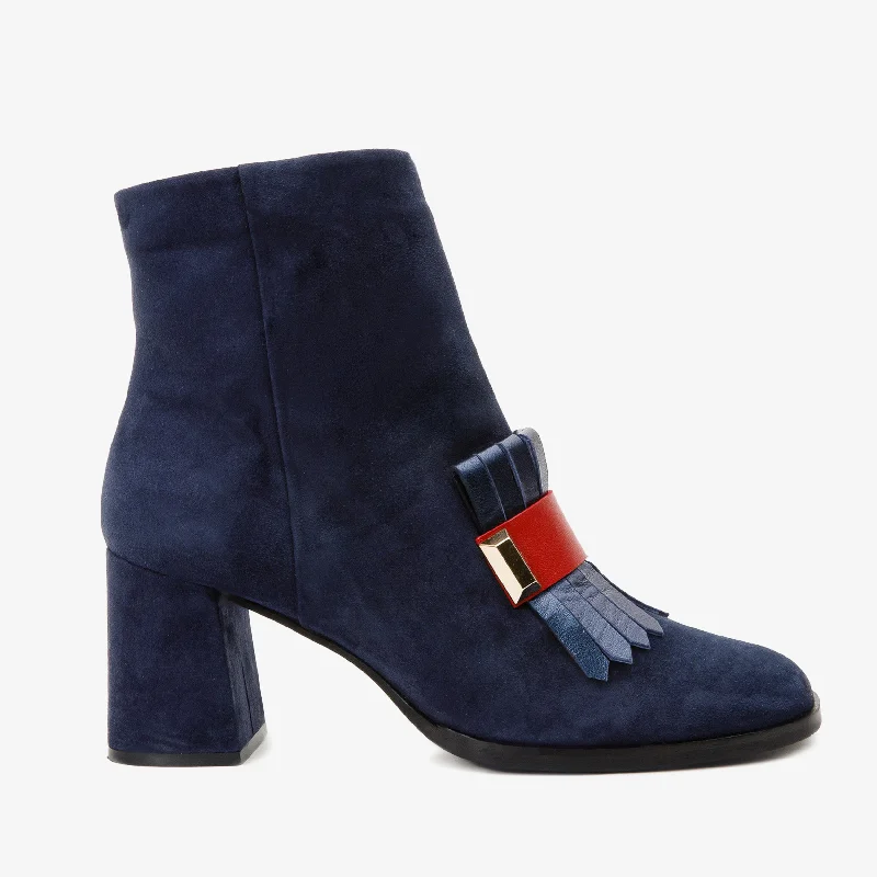 The Luksor Navy Blue Suede Leather Block Heel Women Boot