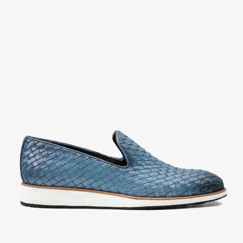 The Ostrava Blue Leather Woven Slip-on Loafer Men Shoe