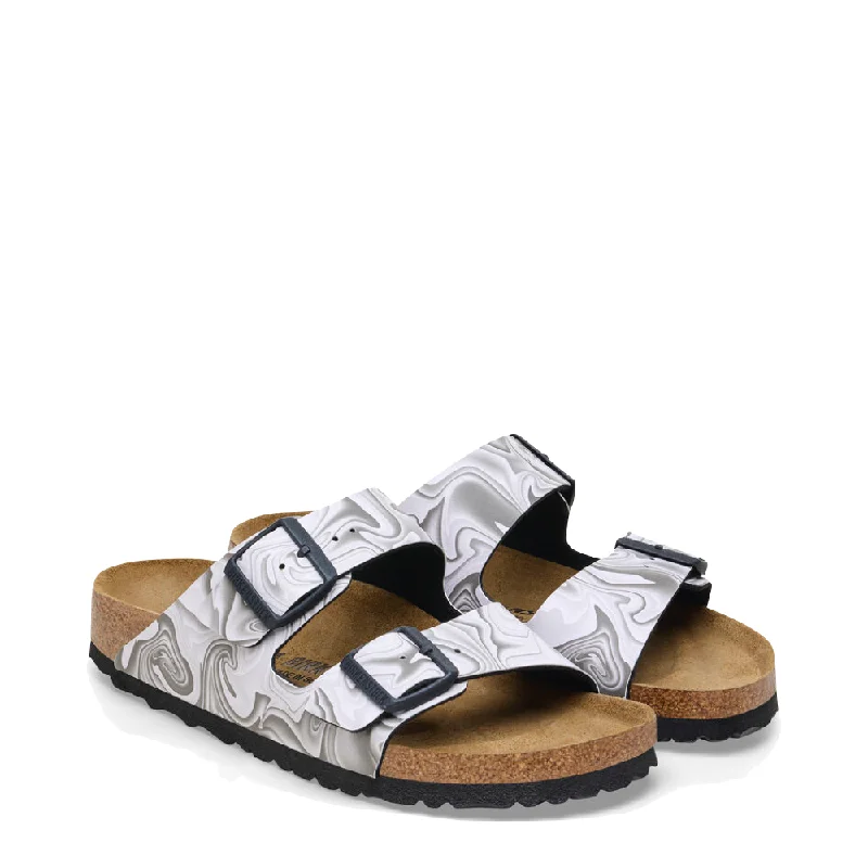 Birkenstock Arizona Birko-Flor Sandal in Marbled Black/White