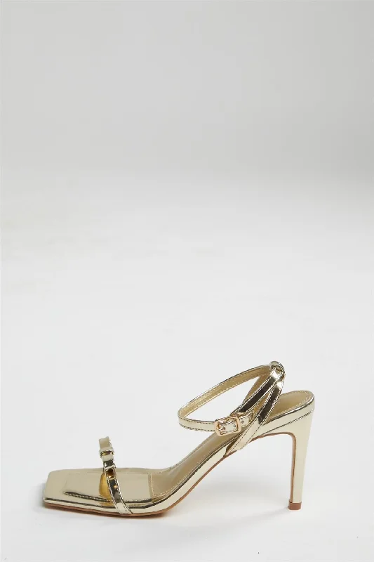 Gold Strappy Bow Barely There-Heels