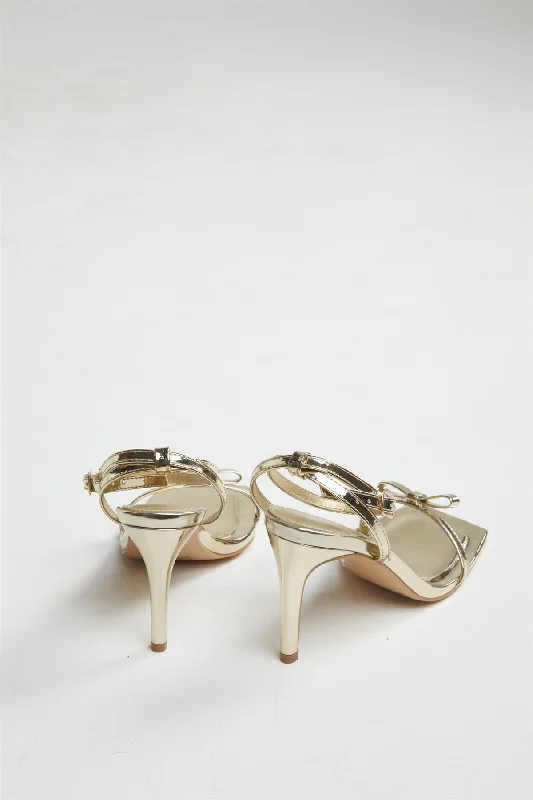 Gold Strappy Bow Barely There-Heels