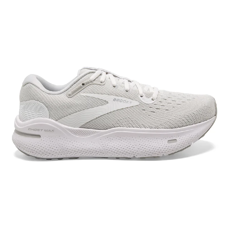 Men's Brooks Ghost Max, White/Oyster/Metallic Silver, 10.5 D Medium