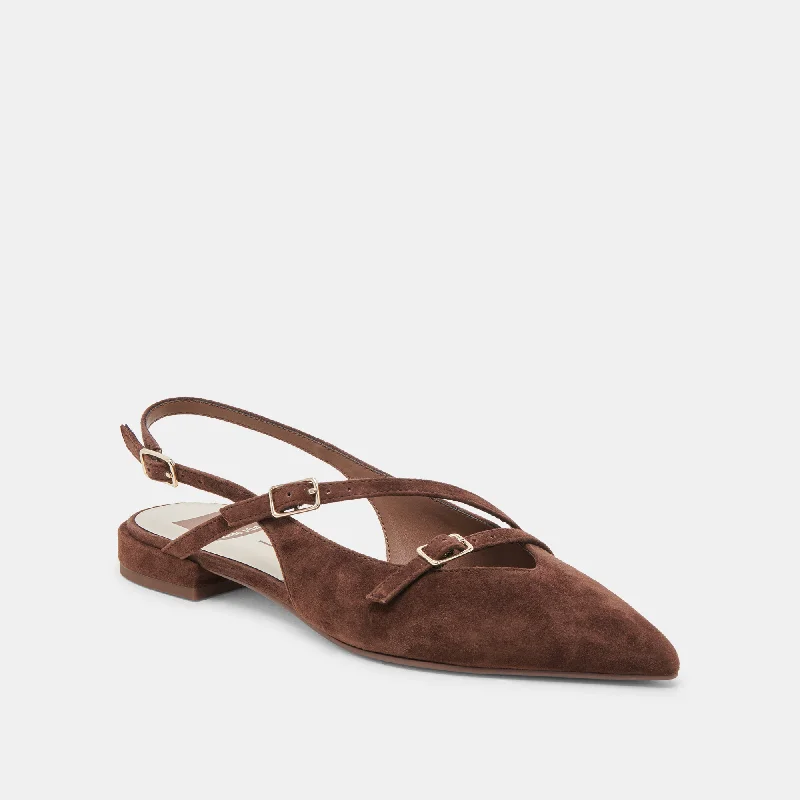 PAMLA FLATS DK BROWN SUEDE