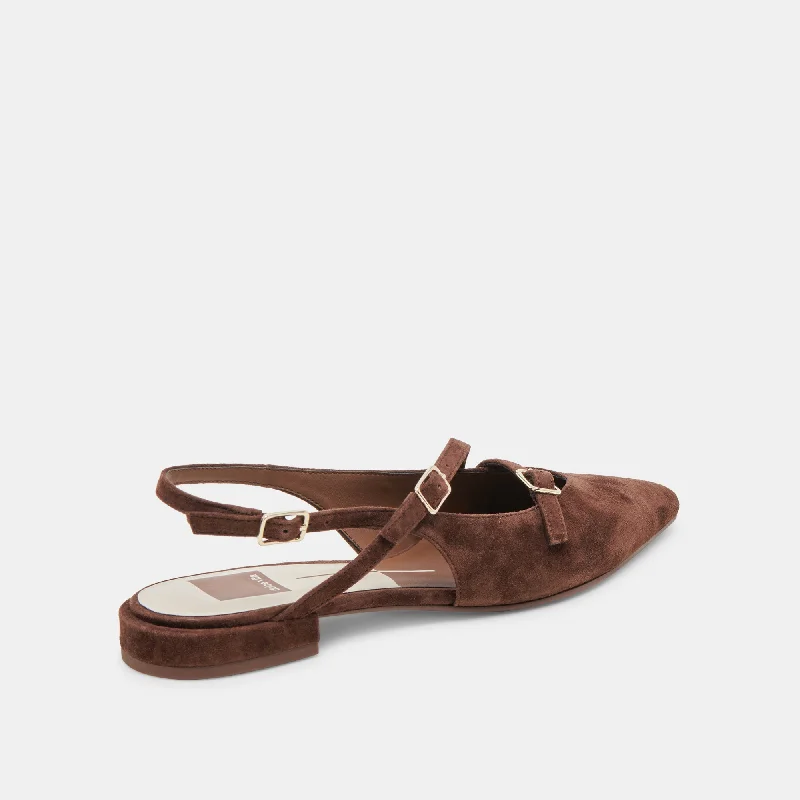 PAMLA FLATS DK BROWN SUEDE