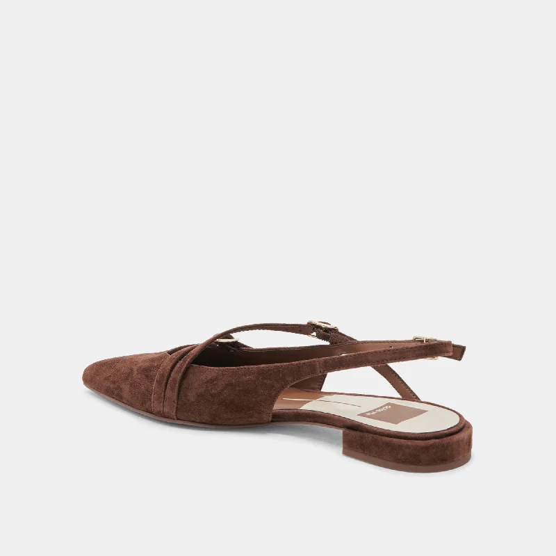 PAMLA FLATS DK BROWN SUEDE