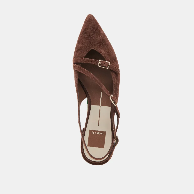 PAMLA FLATS DK BROWN SUEDE