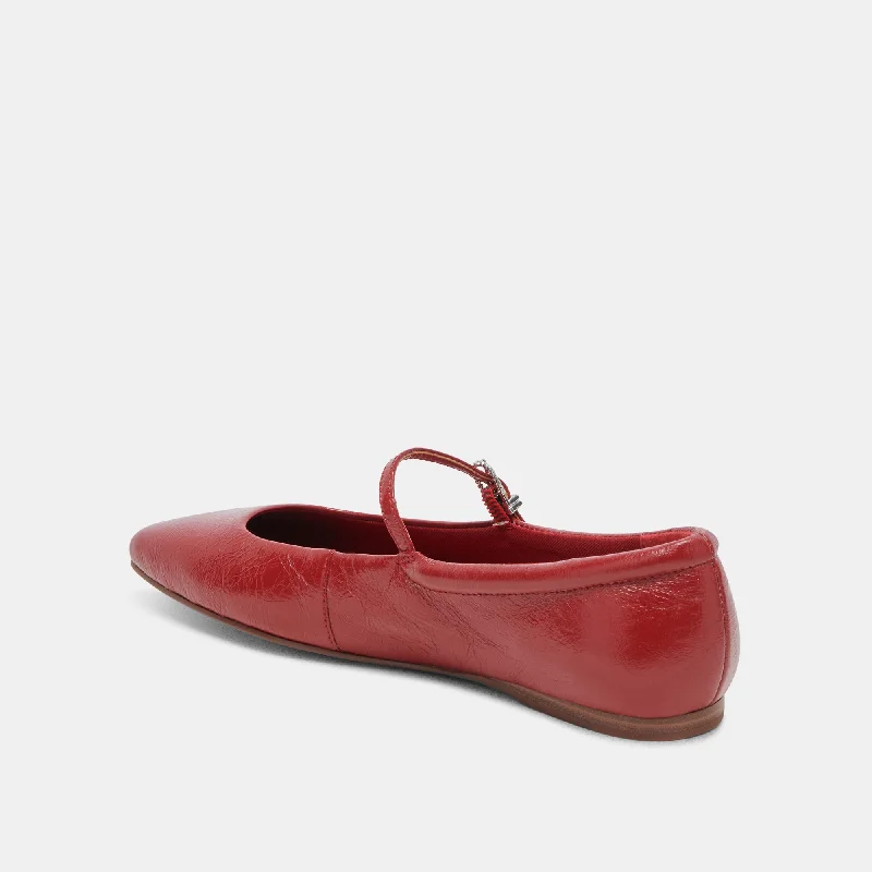 REYES WIDE BALLET FLATS RED CRINKLE PATENT