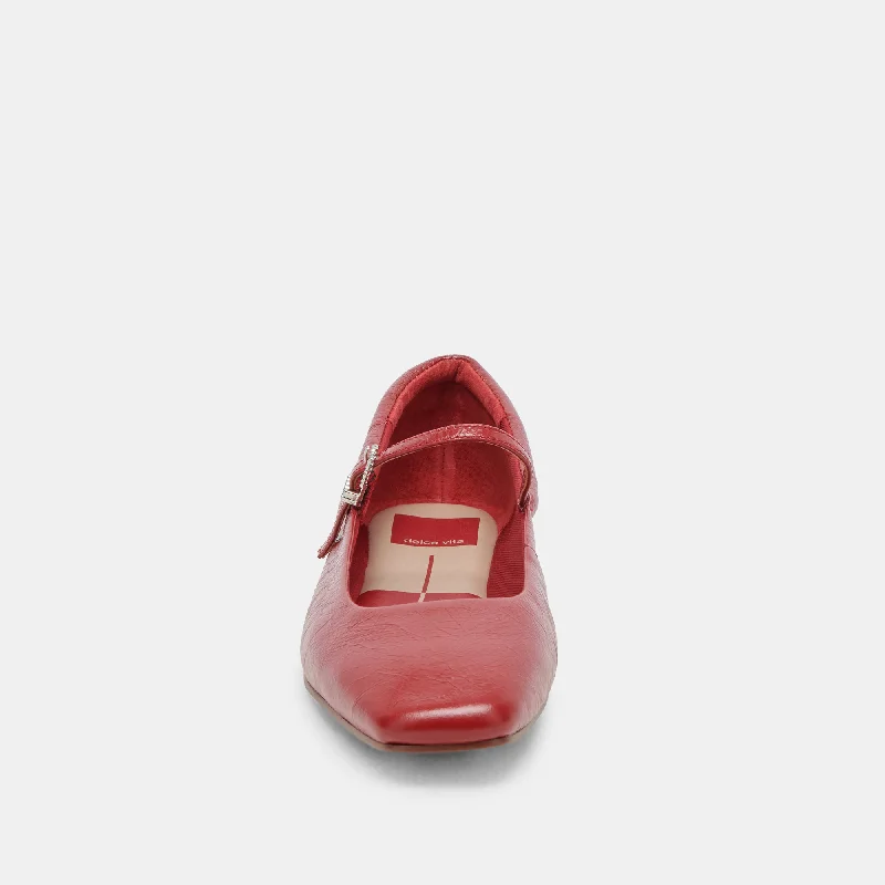 REYES WIDE BALLET FLATS RED CRINKLE PATENT