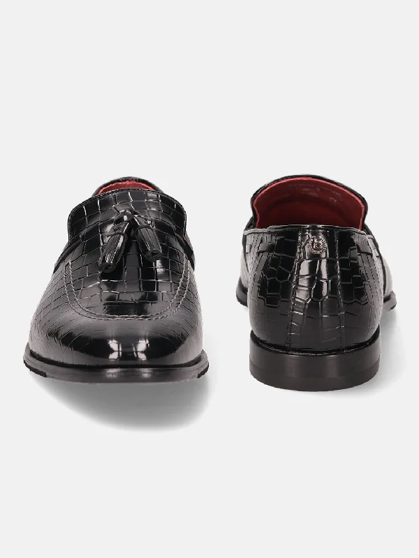 bugatti Black Premium Leather Formal Slip-Ons