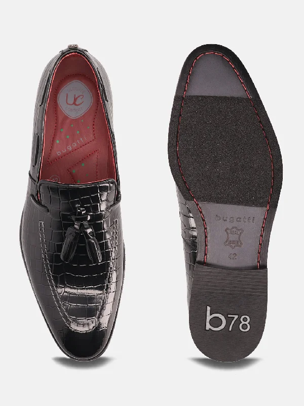 bugatti Black Premium Leather Formal Slip-Ons