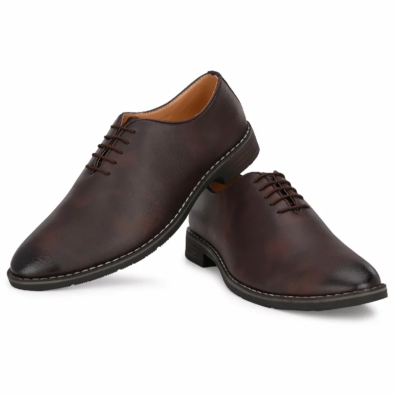 Attitudist Unisex Handcrafted Oxford Plain Brown Matte Formal Laceup Derby Shoes