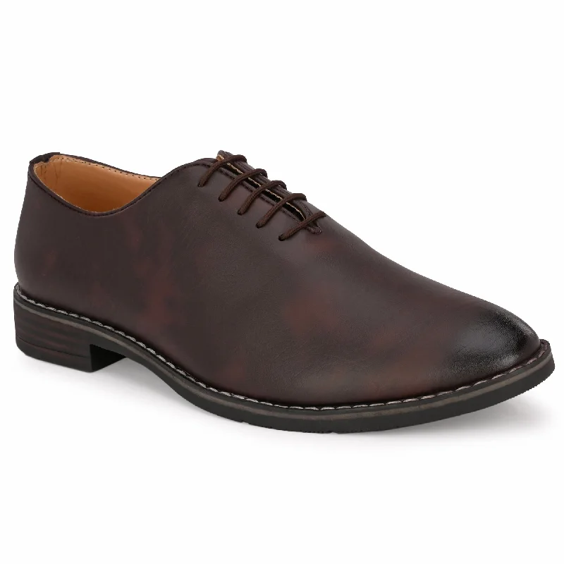 Attitudist Unisex Handcrafted Oxford Plain Brown Matte Formal Laceup Derby Shoes