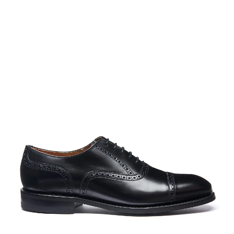 Black Hi-Shine 5 Eye Oxford Semi-Brogue Shoe