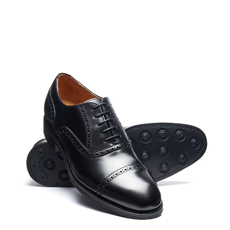 Black Hi-Shine 5 Eye Oxford Semi-Brogue Shoe