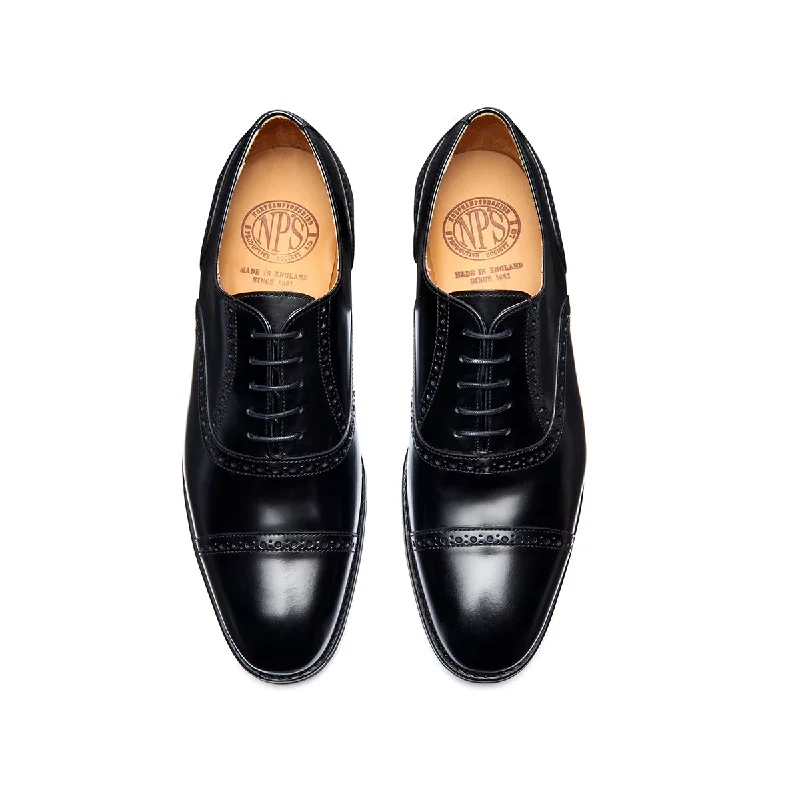 Black Hi-Shine 5 Eye Oxford Semi-Brogue Shoe