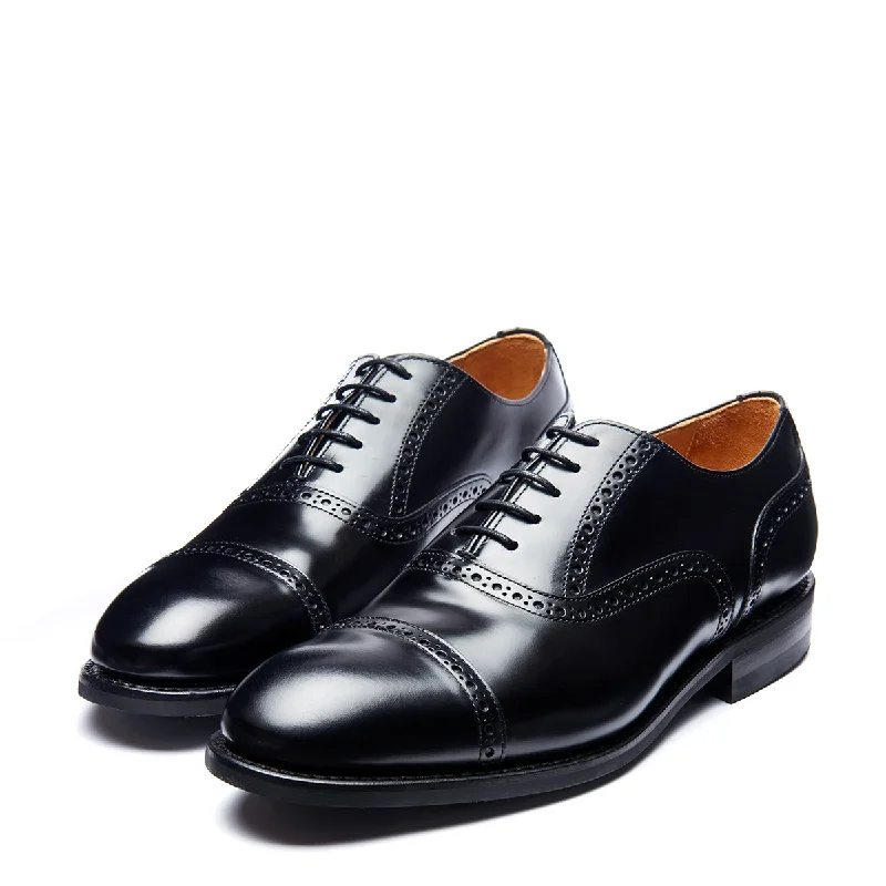 Black Hi-Shine 5 Eye Oxford Semi-Brogue Shoe