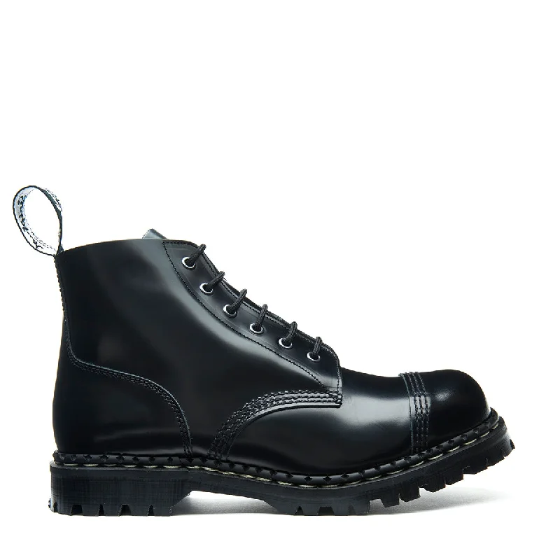 Black Hi-Shine 6 Eye Steel Toe Capped Derby Boot