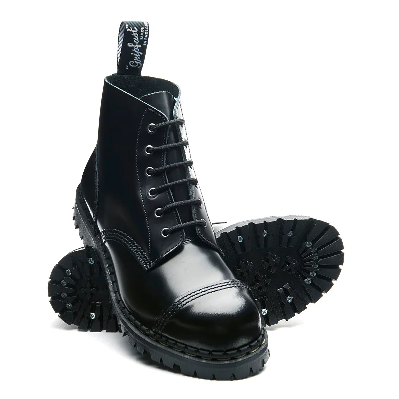 Black Hi-Shine 6 Eye Steel Toe Capped Derby Boot