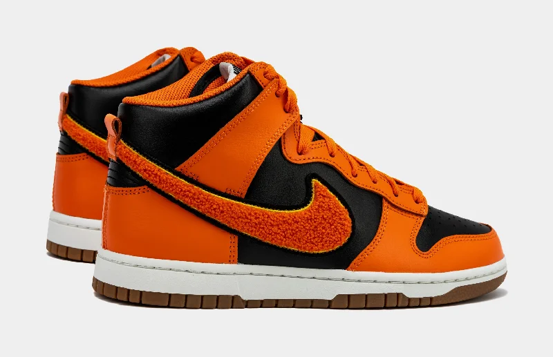 Dunk High Chenille Swoosh Safety Orange Mens Basketball Shoes (Safety Orange/Black)