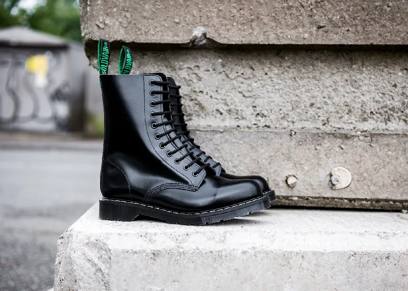 Black Hi-Shine 11 Eye Derby Boot