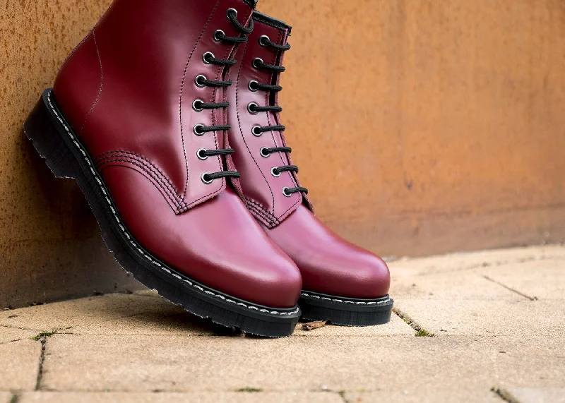 Cherry Red Hi-Shine 8 Eye Derby Boot