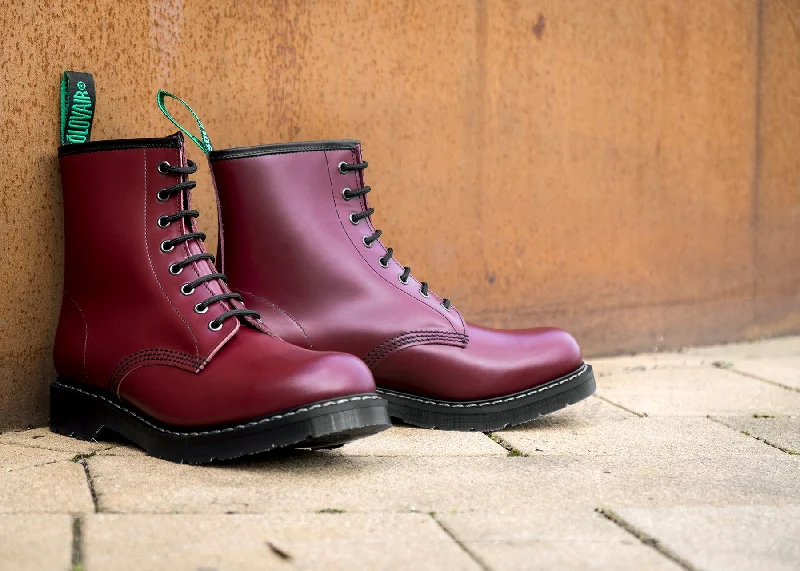 Cherry Red Hi-Shine 8 Eye Derby Boot