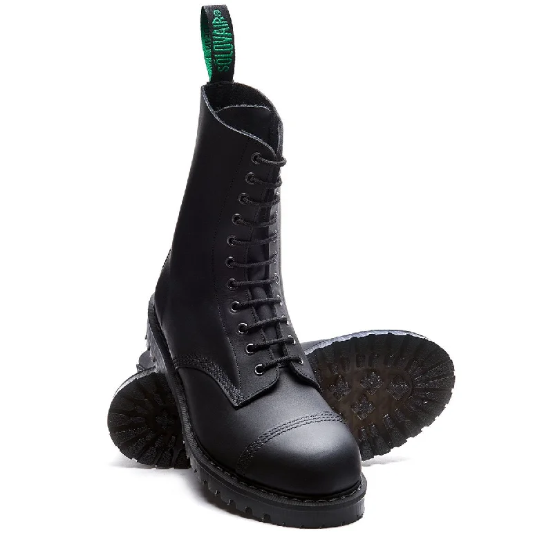 Black Greasy 11 Eye Steel Toe Derby Boot