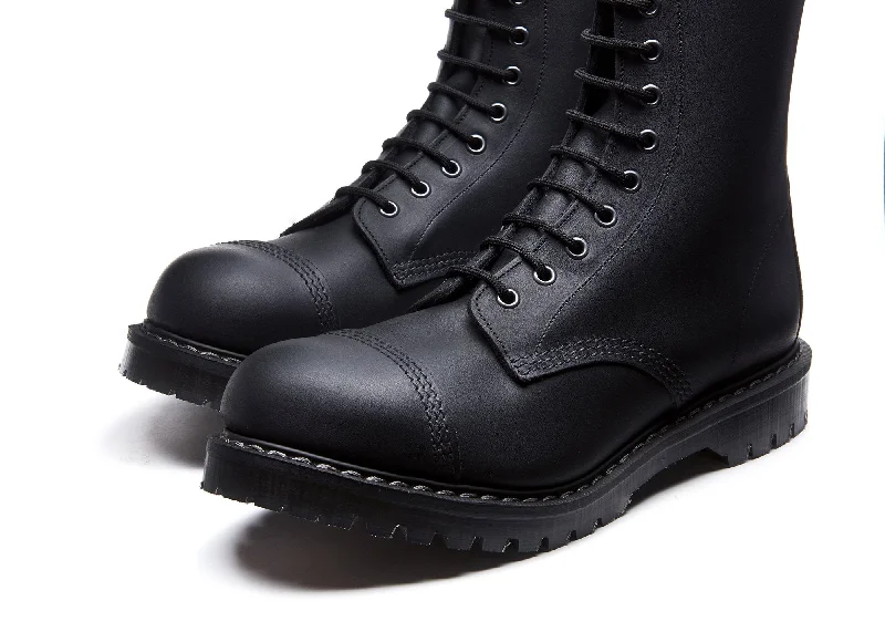 Black Greasy 11 Eye Steel Toe Derby Boot