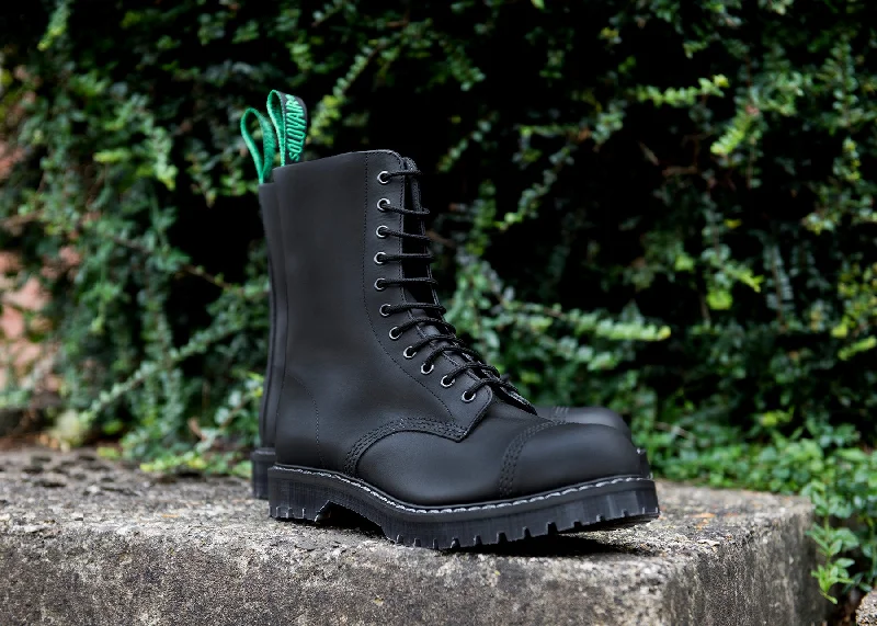 Black Greasy 11 Eye Steel Toe Derby Boot