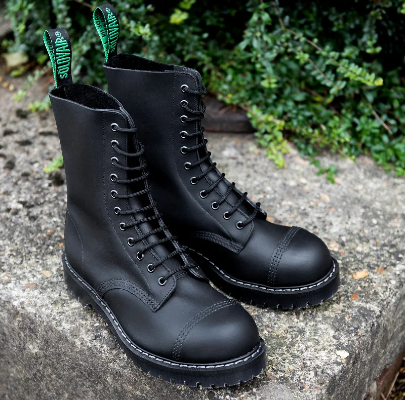 Black Greasy 11 Eye Steel Toe Derby Boot