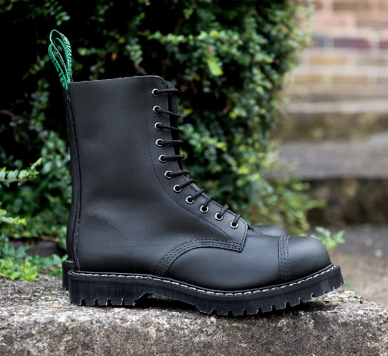 Black Greasy 11 Eye Steel Toe Derby Boot